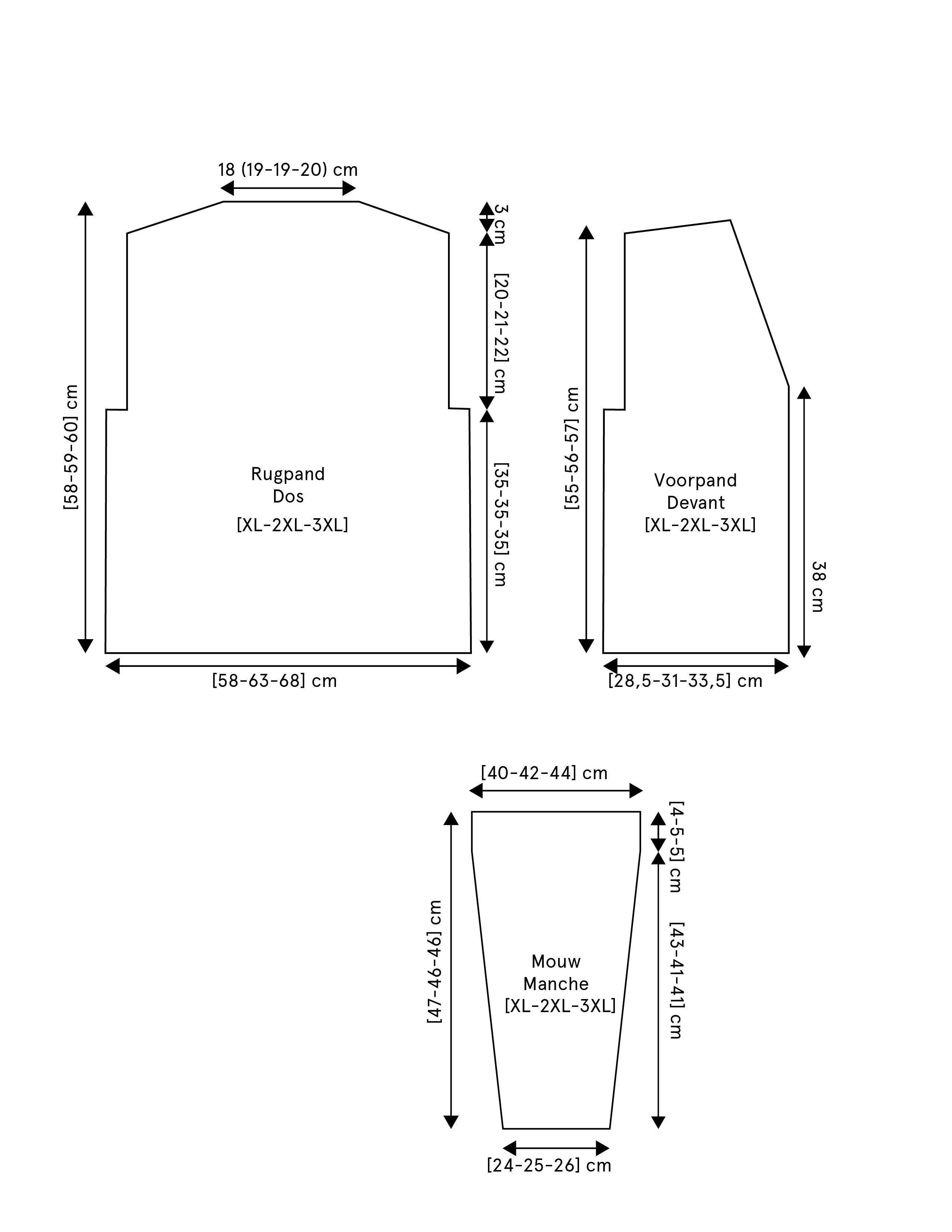 technische tekening Dalila XL-2XL-3XL