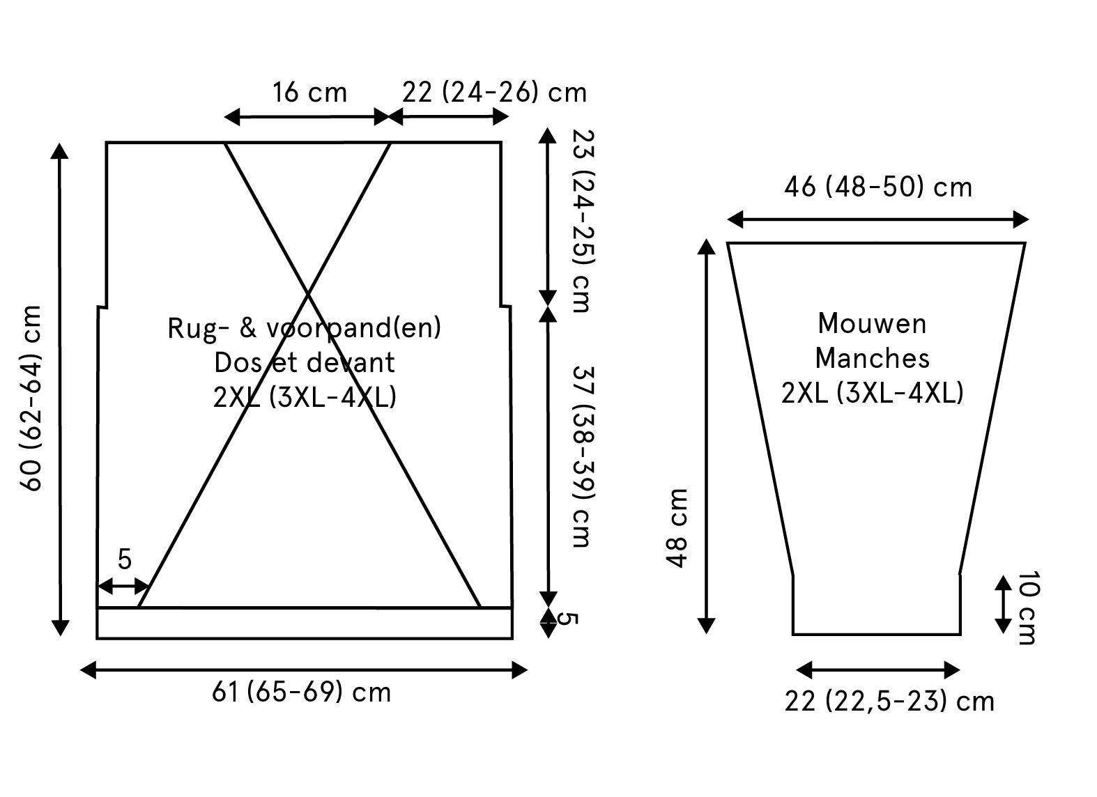 technische tekening Vlinder 2XL 3XL 4XL